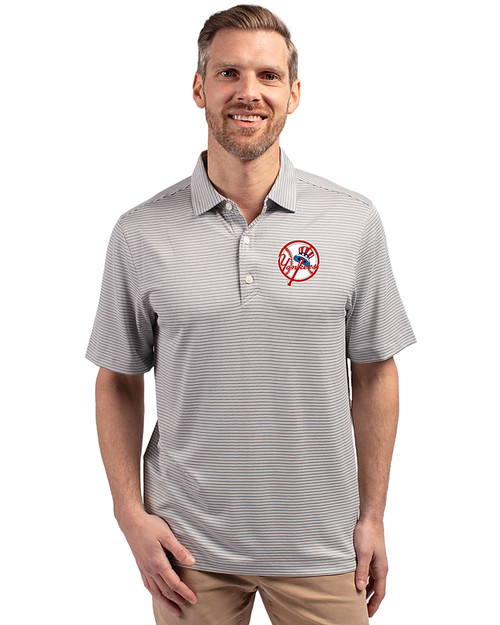 New York Yankees Cooperstown Cutter & Buck Forge Eco Double Stripe Stretch Recycled Mens Big &Tall Polo Polished/White Front