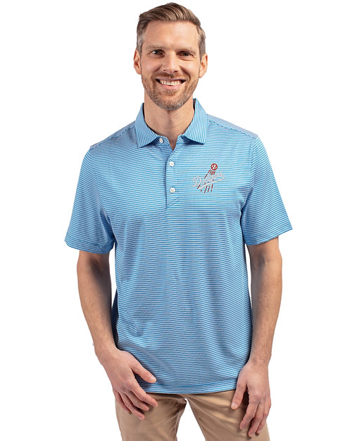 Los Angeles Dodgers Cooperstown Cutter & Buck Forge Recycled Double Stripe Four-Way Stretch Mens Polo Digital/White Front