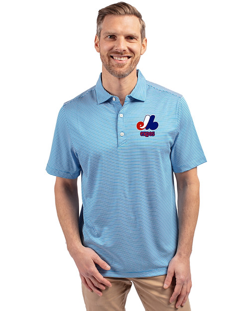 Montreal Expos Cooperstown Cutter & Buck Forge Eco Double Stripe Stretch Recycled Mens Polo Digital/White Front