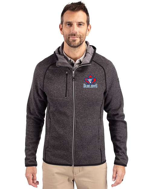 Toronto Blue Jays Cooperstown Cutter & Buck Mainsail Full Zip Hooded Mens Jacket Charcoal Heather Front
