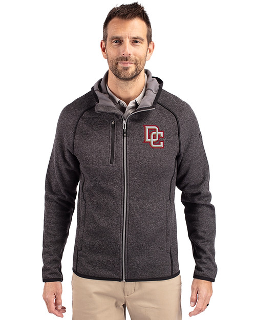 Washington Nationals Cooperstown Cutter & Buck Mainsail Sweater-Knit Mens Full Zip Hooded Jacket Charcoal Heather Front