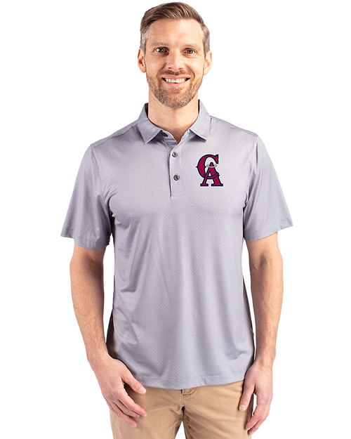 Los Angeles Angels Cooperstown Cutter & Buck Pike Eco Tonal Geo Print Stretch Recycled Mens Big & Tall Polo Elemental Grey Front