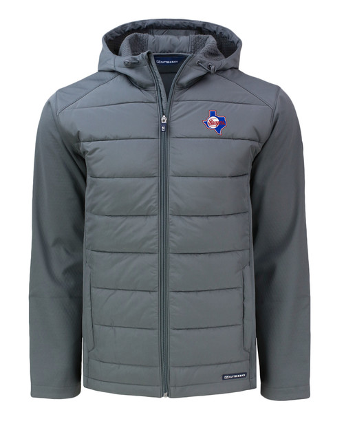 Texas Rangers Cooperstown Cutter & Buck Evoke Hybrid Eco Softshell Recycled Full Zip Mens Big & Tall Hooded Jacket EG_MANN_HG 1