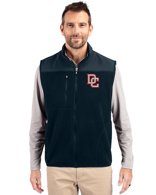 Washington Nationals Cooperstown Cutter & Buck Cascade Eco Sherpa Mens Big and Tall Fleece Vest Navy Blue Front