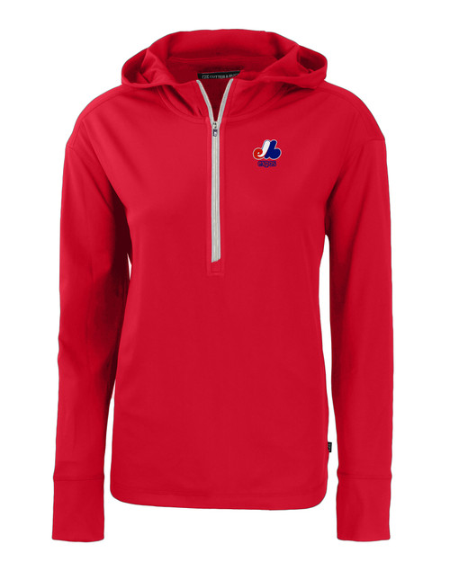 Montreal Expos Cooperstown Cutter & Buck Daybreak Eco Recycled Womens Half Zip Hoodie RD_MANN_HG 1