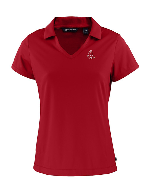 Boston Red Sox Cooperstown Cutter & Buck Daybreak Eco Recycled Womens V-neck Polo Cardinal Red Mannequin