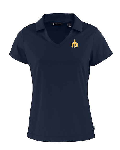 Seattle Mariners Cooperstown Cutter & Buck Daybreak Eco Recycled Womens V-neck Polo Navy Blue Mannequin