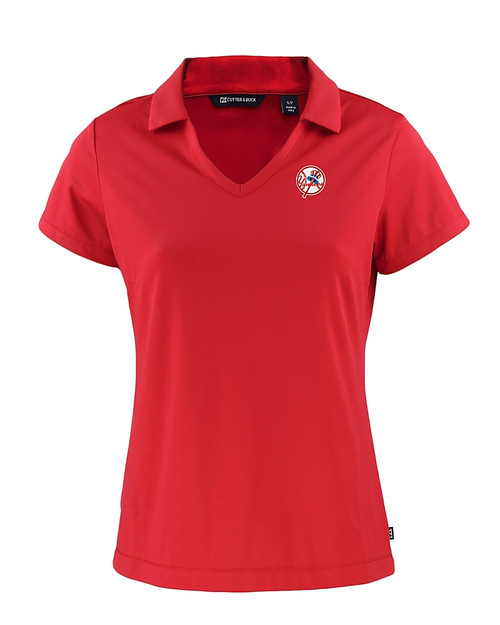 New York Yankees Cooperstown Cutter & Buck Daybreak Eco Recycled Womens V-neck Polo Red Mannequin