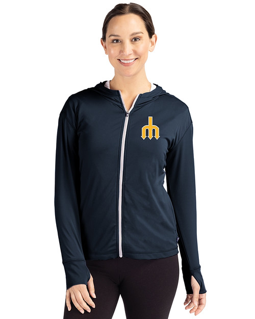 Seattle Mariners Cooperstown Cutter & Buck Daybreak Eco Recycled Womens Full Zip Hoodie Navy Blue Front