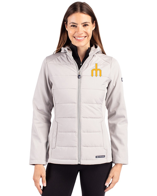 Seattle Mariners Cooperstown Cutter & Buck Evoke Recycled Honeycomb Fleece Womens Hybrid Full Zip Jacket CONCRETE Front