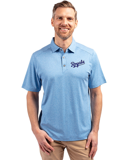 Kansas City Royals Cooperstown Cutter & Buck Forge Eco Stretch Recycled Mens Polo Dark Atlas Heather Front