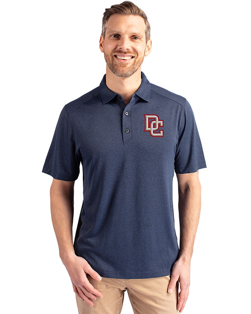 Washington Nationals Cooperstown Cutter & Buck Forge Recycled Four-Way Stretch Mens Polo Dark Navy Blue Heather Front