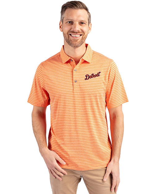 Detroit Tigers Cooperstown Cutter & Buck Forge Eco Heather Stripe Stretch Recycled Mens Polo College Orange Heather Front