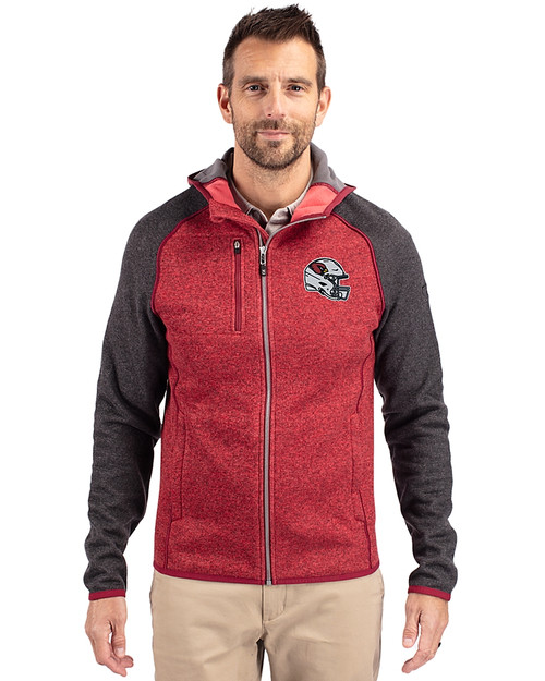 Arizona Cardinals NFL Helmet Cutter & Buck Mainsail Full Zip Hooded Mens Jacket Cardinal Red Heather/Charcoal Heather Front