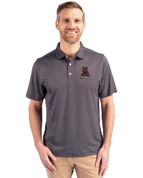 Alabama Crimson Tide College Vault Cutter & Buck Pike Eco Symmetry Print Stretch Recycled Mens Big & Tall Polo Black/White Front