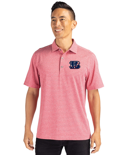 Cincinnati Bengals Americana Cutter & Buck Forge Eco Heather Stripe Stretch Recycled Mens Big & Tall Polo Cardinal Red Heather Front