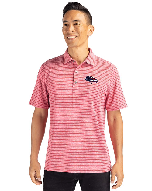 Denver Broncos Americana Cutter & Buck Forge Eco Heather Stripe Stretch Recycled Mens Big & Tall Polo Cardinal Red Heather Front