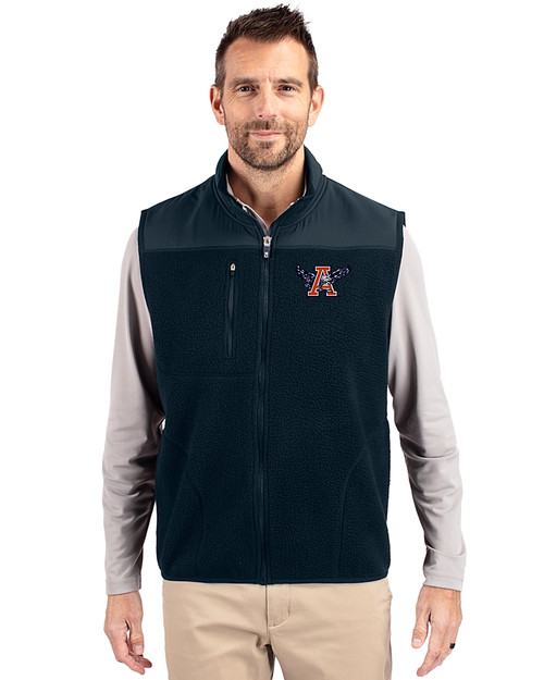 Auburn Tigers College Vault Cutter & Buck Cascade Eco Sherpa Mens Big and Tall Fleece Vest Navy Blue Front