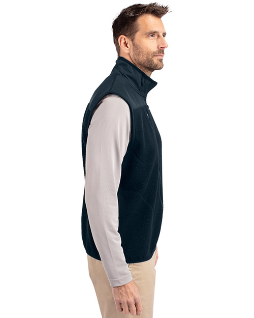 Carolina Panthers Americana Cutter & Buck Cascade Eco Sherpa Mens Big and Tall Fleece Vest Navy Blue Side