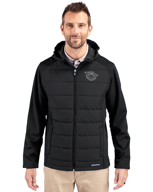 Cincinnati Bearcats College Vault Cutter & Buck Evoke Hybrid Eco Softshell Recycled Full Zip Mens Big & Tall Hooded Jacket Black Front