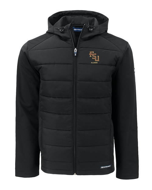 Florida State Seminoles Alumni Cutter & Buck Evoke Hybrid Eco Softshell Recycled Full Zip Mens Big & Tall Hooded Jacket BL_MANN_HG 