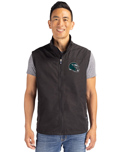 Philadelphia Eagles NFL Helmet Cutter & Buck Charter Eco Full-Zip Mens Big & Tall Vest Black Front