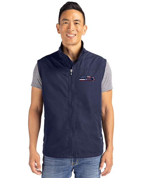 Seattle Seahawks Americana Cutter & Buck Charter Eco Full-Zip Mens Big & Tall Vest Navy Blue Front