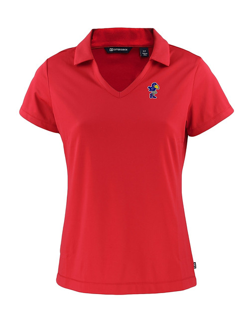 Kansas Jayhawks College Vault Cutter & Buck Daybreak Eco Recycled Womens V-neck Polo Red Mannequin