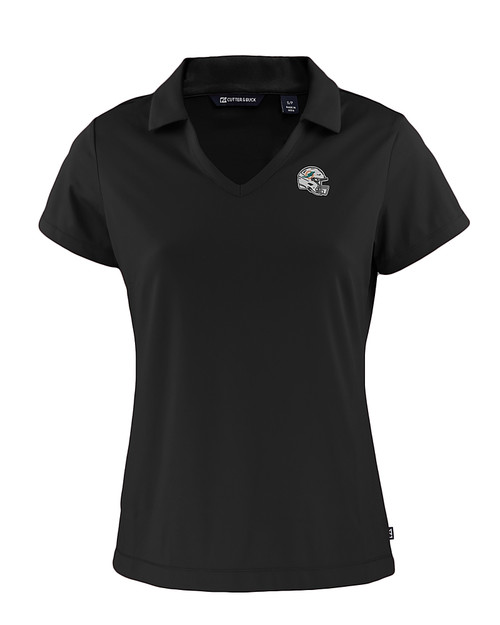 Miami Dolphins NFL Helmet Cutter & Buck Daybreak Eco Recycled Womens V-neck Polo Black Mannequin