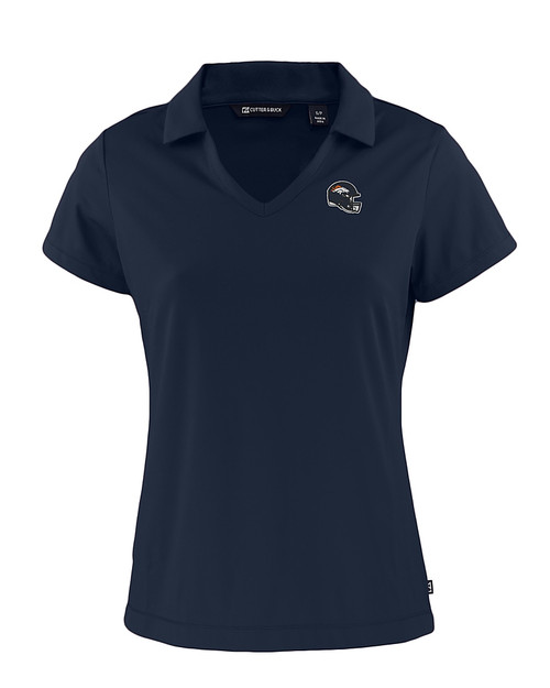 Denver Broncos NFL Helmet Cutter & Buck Daybreak Eco Recycled Womens V-neck Polo Navy Blue Mannequin
