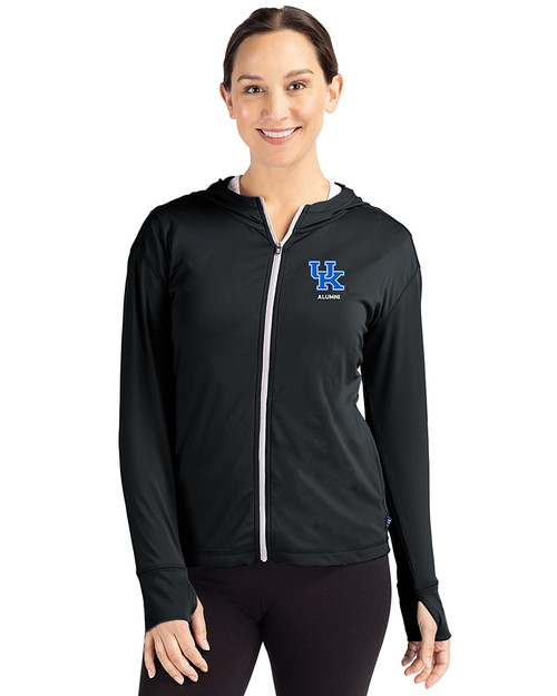 Kentucky Wildcats Alumni Cutter & Buck Daybreak Recycled Womens Hooded Full Zip Black Front