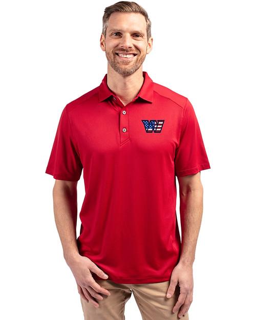 Washington Commanders Americana Cutter & Buck Forge Eco Stretch Recycled Mens Polo Cardinal Red Front