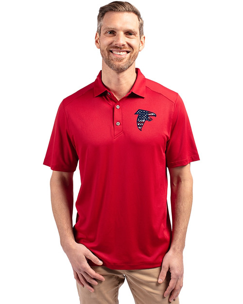 Atlanta Falcons Americana Cutter & Buck Forge Eco Stretch Recycled Mens Polo Cardinal Red Front