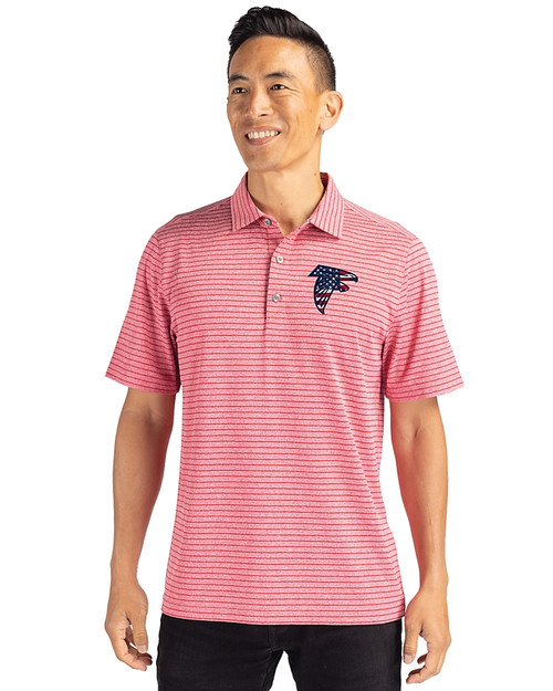 Atlanta Falcons Americana Cutter & Buck Forge Eco Heather Stripe Stretch Recycled Mens Polo Cardinal Red Heather Front