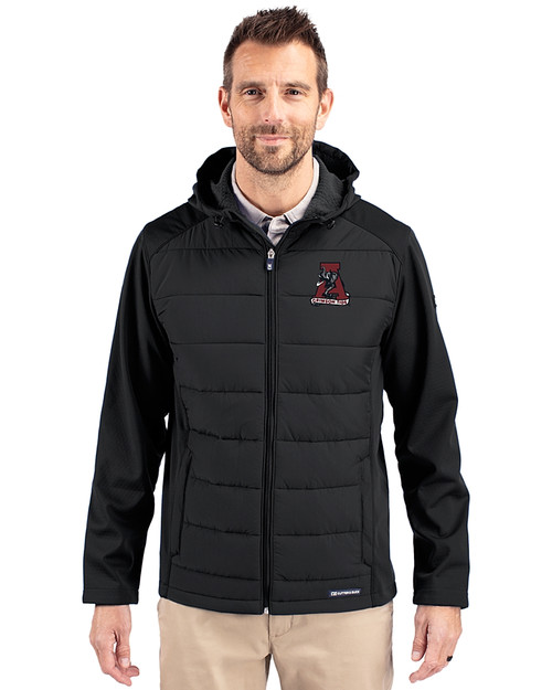 Alabama Crimson Tide College Vault Cutter & Buck Evoke Hybrid Softshell Recycled Full Zip Mens Hooded Jacket Black Front