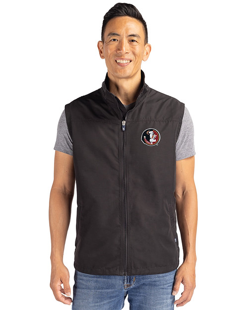 Florida State Seminoles College Vault Cutter & Buck Charter Eco Recycled Mens Full-Zip Vest Black Front