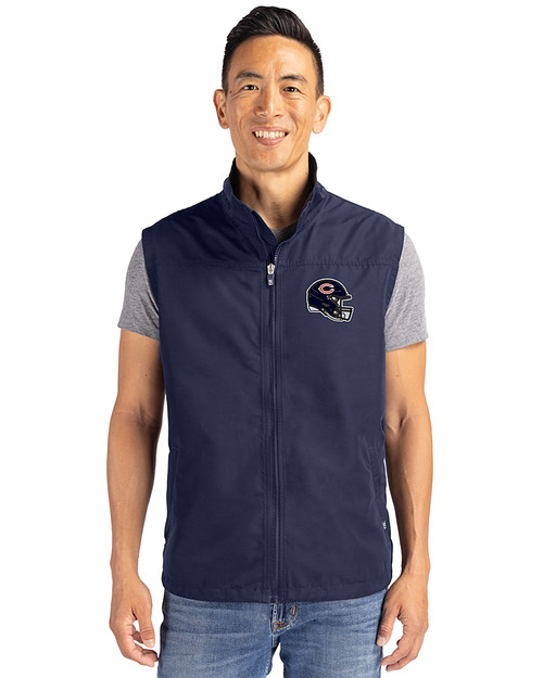 Chicago Bears NFL Helmet Cutter & Buck Charter Eco Recycled Mens Full-Zip Vest Navy Blue Front
