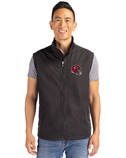 Kansas City Chiefs NFL Helmet Cutter & Buck Charter Eco Recycled Mens Full-Zip Vest Black Front