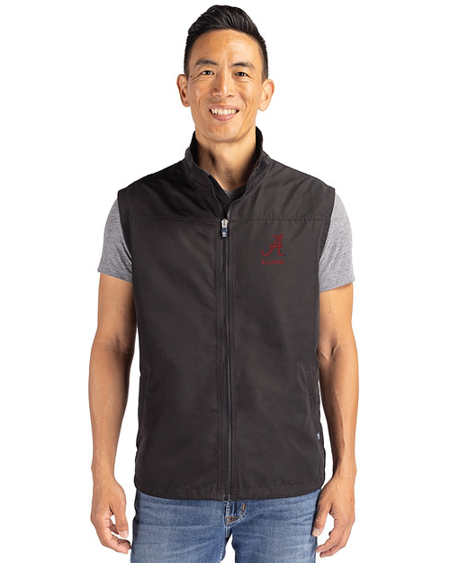 Alabama Crimson Tide Alumni Cutter & Buck Charter Eco Recycled Mens Full-Zip Vest Black Front