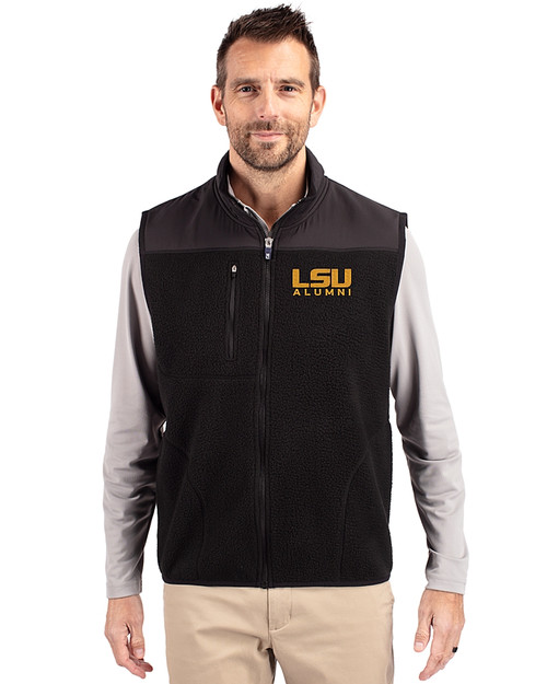 LSU Tigers Alumni Cutter & Buck Cascade Eco Fleece Mens Vest Black Front