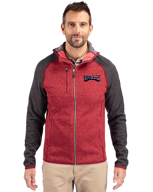 Philadelphia Eagles Americana Cutter & Buck Mainsail Full Zip Hooded Mens Jacket Cardinal Red Heather/Charcoal Heather Front