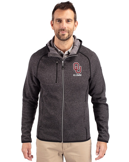 Oklahoma Sooners Alumni (Patterns BL&EG) Cutter & Buck Mainsail Full Zip Hooded Mens Jacket Charcoal Heather Front