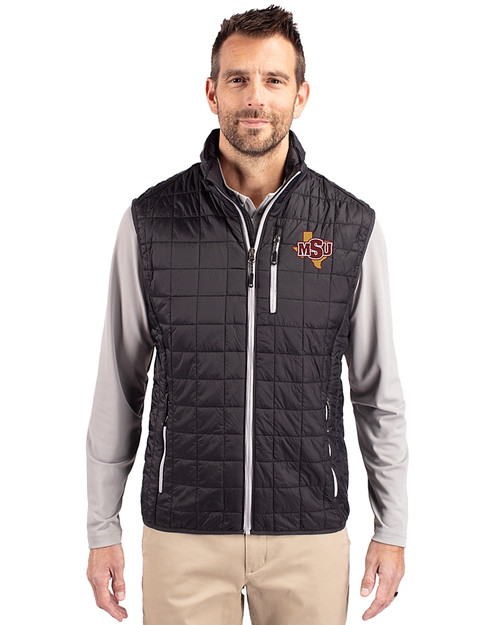 Midwestern State Mustangs Cutter & Buck Rainier PrimaLoft® Mens Big and Tall Eco Insulated Full Zip Puffer Vest Black Front