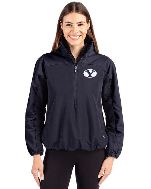 Brigham Young Cougars Cutter & Buck Charter Eco Recycled Womens Anorak Jacket Navy Blue Front