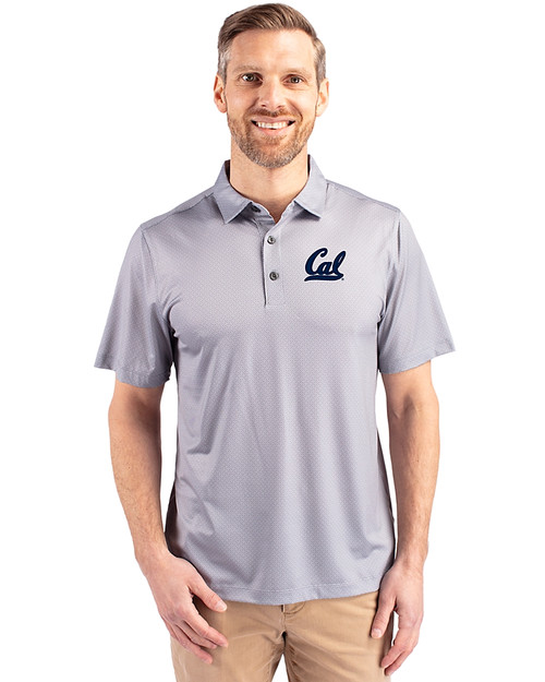 Cal Golden Bears Cutter & Buck Pike Eco Tonal Geo Print Stretch Recycled Mens Polo Elemental Grey Front