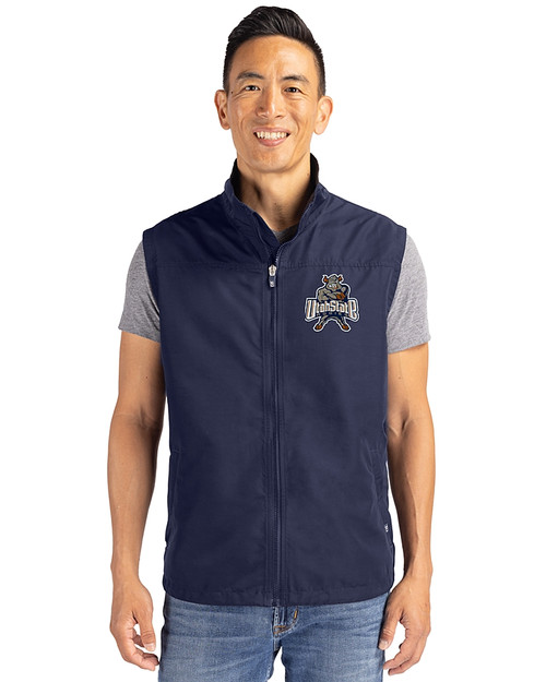 Utah State Aggies College Vault Cutter & Buck Charter Eco Recycled Mens Full-Zip Vest Navy Blue Front