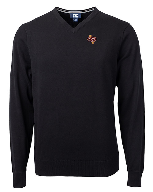 Midwestern State Mustangs Cutter & Buck Lakemont Tri-Blend Mens V-Neck Pullover Sweater Black Mannequin