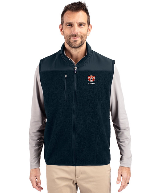 Auburn Tigers Alumni Cutter & Buck Cascade Eco Sherpa Mens Big and Tall Fleece Vest Navy Blue Front