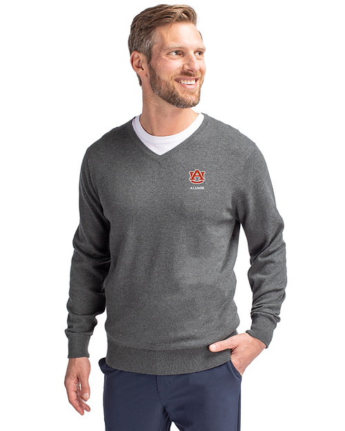 Auburn Tigers Alumni Cutter & Buck Lakemont Tri-Blend Mens Big and Tall V-Neck Pullover Sweater Charcoal Heather Front