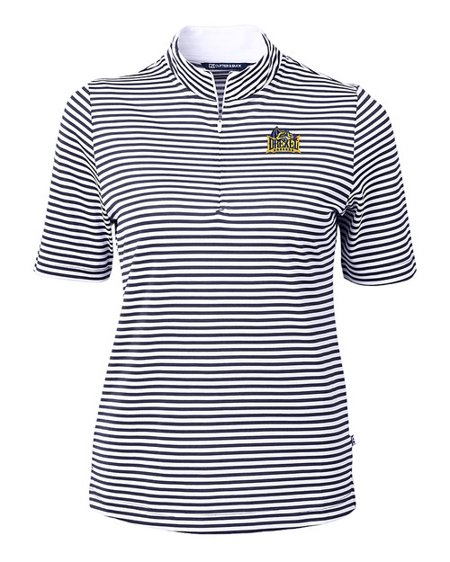 Drexel Dragons Cutter & Buck Virtue Eco Pique Stripe Recycled Womens Top NVBU_MANN_HG 